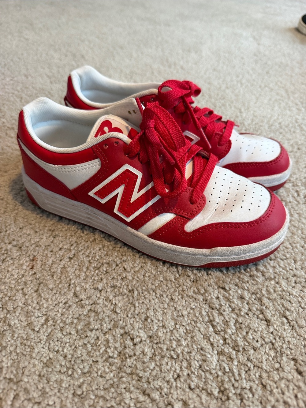 New Balance Kids Red and White Low-Top Sneakers
